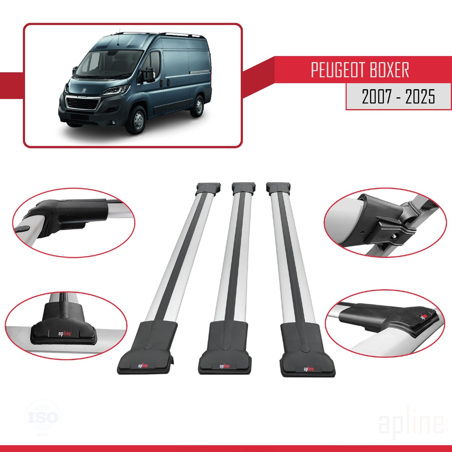 Compatible with Peugeot Boxer 2 2007-2025 FLY Model Car Roof Rack Cross Bar Grey Aluminium 3 Bars