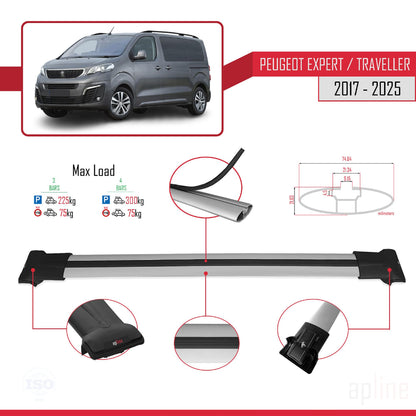 Compatible avec Peugeot Expert 3 Traveller 2017-2025 FLY Model Barres de Toit Railing Porte-Bagages de Voiture Gris Aluminium 3 Barres
