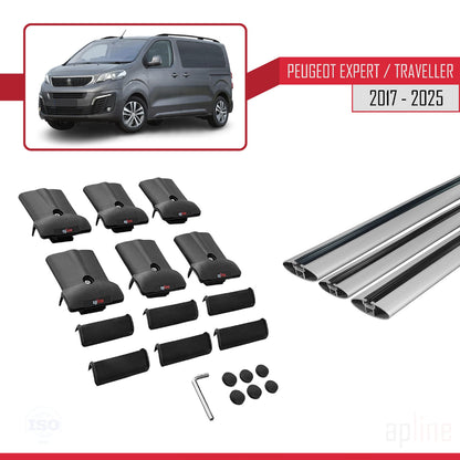 Compatible avec Peugeot Expert 3 Traveller 2017-2025 FLY Model Barres de Toit Railing Porte-Bagages de Voiture Gris Aluminium 3 Barres