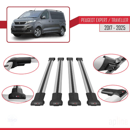 Compatible with Peugeot Expert 3 Traveller 2017-2025 FLY Model Car Roof Rack Cross Bar Grey Aluminium 4 Bars