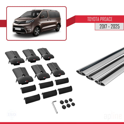 Compatible avec Toyota Proace 2017-2025 FLY Model Barres de Toit Railing Porte-Bagages de Voiture Gris Aluminium 3 Barres