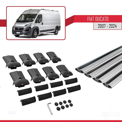Compatible avec Fiat Ducato 3 2007-2025 FLY Model Barres de Toit Railing Porte-Bagages de Voiture Gris Aluminium 4 Barres