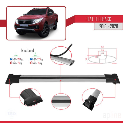 Compatible avec Fiat Fullback 2016-2020 FLY Model Barres de Toit Railing Porte-Bagages de Voiture Gris Aluminium 2 Barres