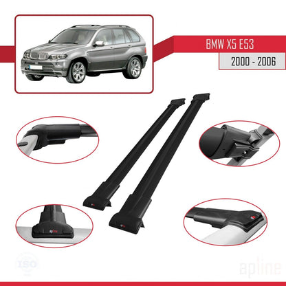 Compatible avec BMW X5 (E53) 2000-2006 FLY Model Barres de Toit Railing Porte-Bagages de Voiture Noir Aluminium 2 Barres