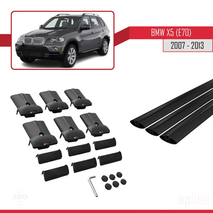 Compatible avec BMW X5 (E70) 2007-2013 FLY Model Barres de Toit Railing Porte-Bagages de Voiture Noir Aluminium 3 Barres