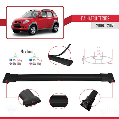 Compatible avec Daihatsu Terios 2 (J200) 2006-2017 FLY Model Barres de Toit Railing Porte-Bagages de Voiture Noir Aluminium 2 Barres