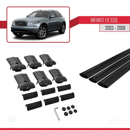 Compatible avec Infiniti FX (S50) 2003-2008 FLY Model Barres de Toit Railing Porte-Bagages de Voiture Noir Aluminium 3 Barres