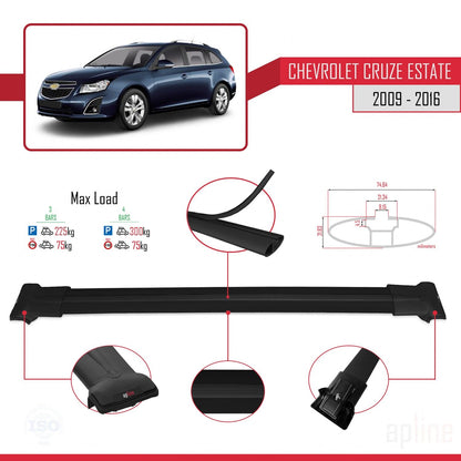 Compatible avec Chevrolet Cruze (J300) 2009-2016 FLY Model Barres de Toit Railing Porte-Bagages de Voiture Noir Aluminium 3 Barres