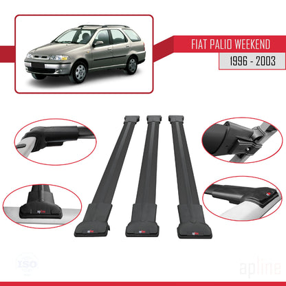 Compatible avec Fiat Palio (178) Weekend 1996-2003 FLY Model Barres de Toit Railing Porte-Bagages de Voiture Noir Aluminium 3 Barres