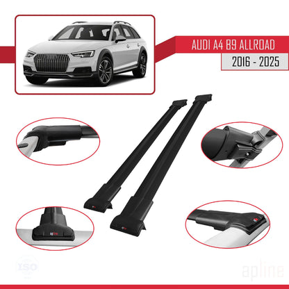 Compatible avec A4 (B9) Allroad 2016-2025 FLY Model Barres de Toit Railing Porte-Bagages de Voiture Noir Aluminium 2 Barres