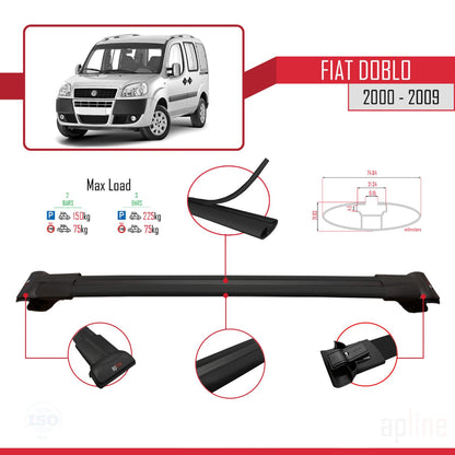 Compatible avec Fiat Doblo 2000-2009 FLY Model Barres de Toit Railing Porte-Bagages de Voiture Noir Aluminium 3 Barres
