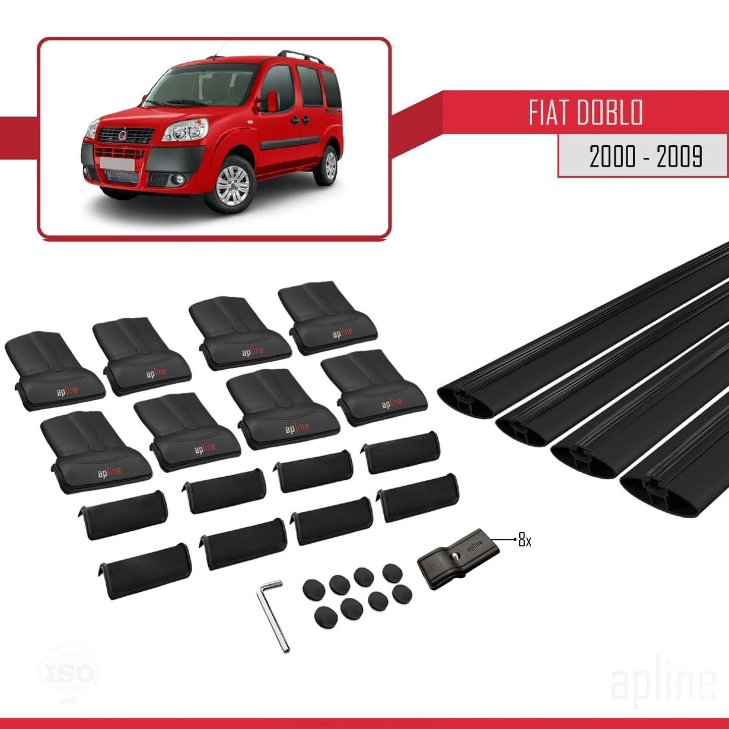 Compatible avec Fiat Doblo 2000-2009 FLY Model Barres de Toit Railing Porte-Bagages de Voiture Noir Aluminium 4 Barres