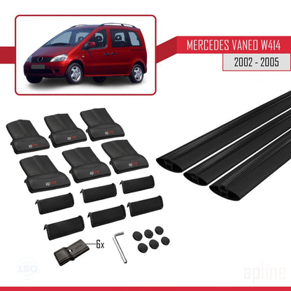 Compatible avec Mercedes Vaneo (W414) 2002-2005 FLY Model Barres de Toit Railing Porte-Bagages de Voiture Noir Aluminium 3 Barres