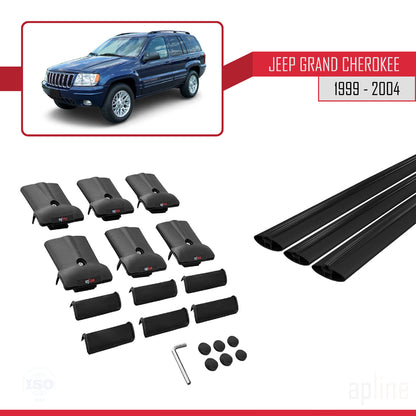 Compatible avec Jeep Grand Cherokee 2 (WJ) 1999-2004 FLY Model Barres de Toit Railing Porte-Bagages de Voiture Noir Aluminium 3 Barres