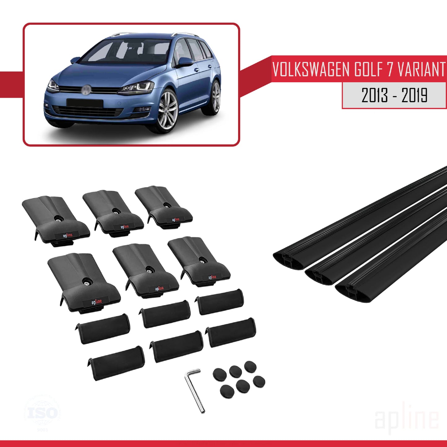Compatible avec Volkswagen Golf 7 (5G) Variant 2013-2019 FLY Model Barres de Toit Railing Porte-Bagages de Voiture Noir Aluminium 3 Barres