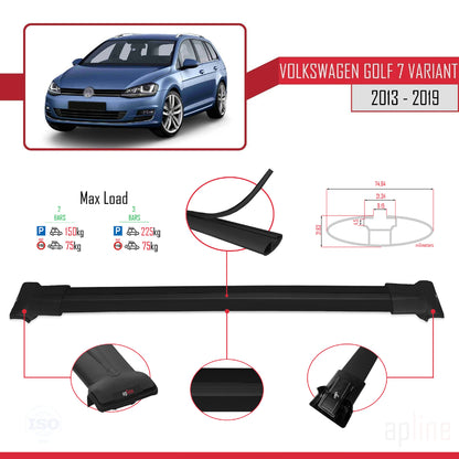 Compatible with Volkswagen Golf 7 (5G) Variant 2013-2019 FLY Model Car Roof Rack Cross Bar Black Aluminium 2 Bars
