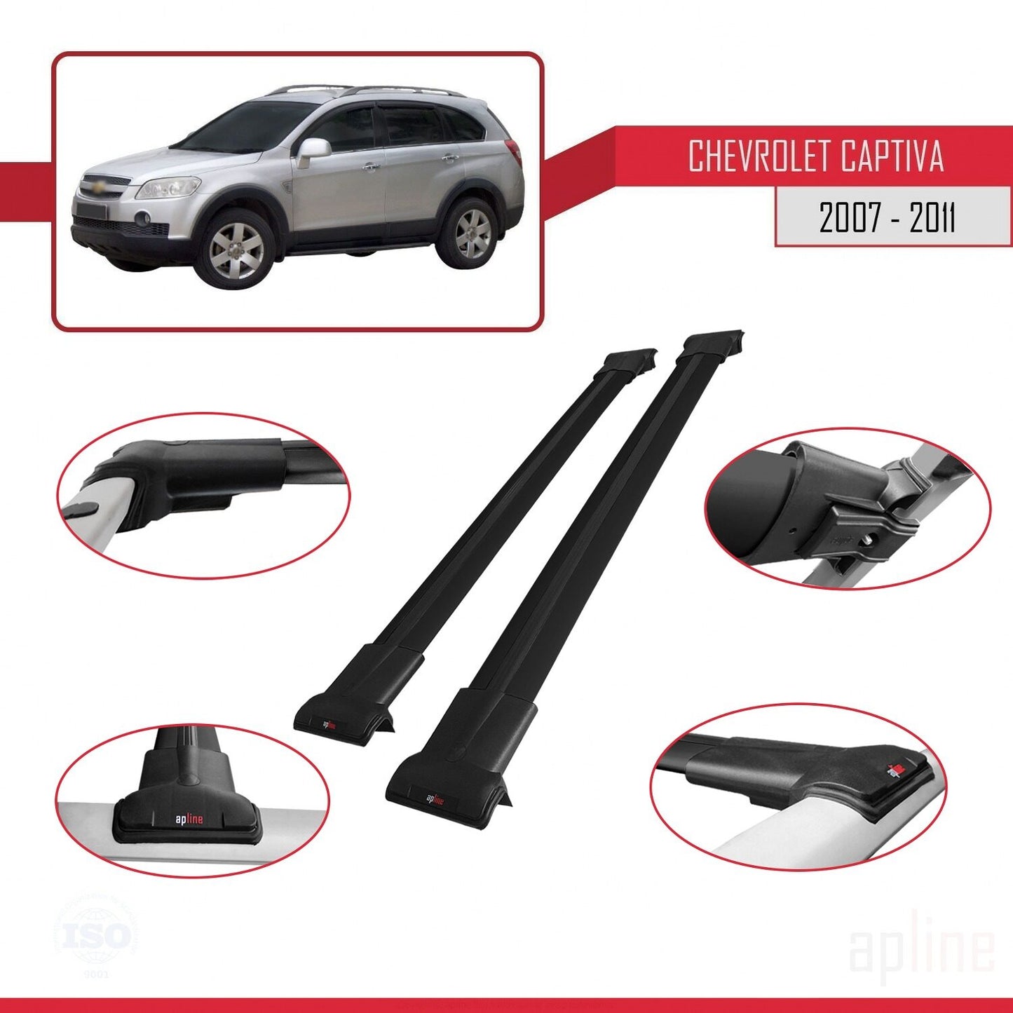 Compatible avec Chevrolet Captiva 2016-2018 FLY Model Barres de Toit Railing Porte-Bagages de Voiture Noir Aluminium 2 Barres