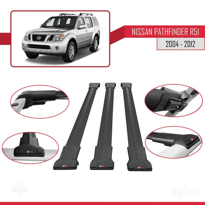 Compatible avec Nissan Pathfinder 3 (R51) 2004-2012 FLY Model Barres de Toit Railing Porte-Bagages de Voiture Noir Aluminium 3 Barres