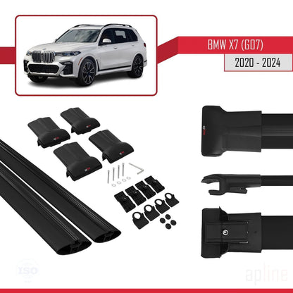 Compatible avec BMW X7 (G07) 2020-2025 FLY Model Barres de Toit Railing Porte-Bagages de Voiture Noir Aluminium 2 Barres