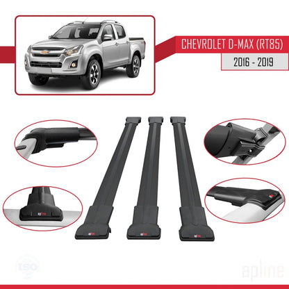 Compatible avec Chevrolet D-Max (RT85) 2016-2019 FLY Model Barres de Toit Railing Porte-Bagages de Voiture Noir Aluminium 3 Barres