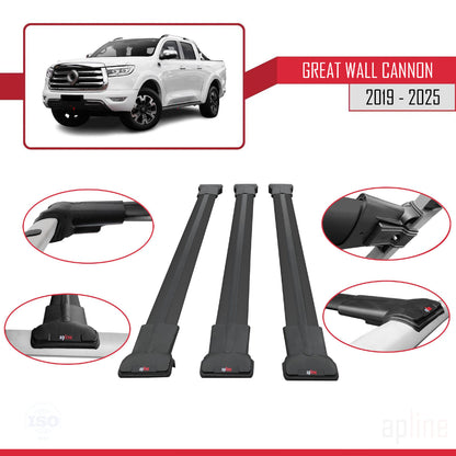 Compatible avec Great Wall Cannon 2019-2025 FLY Model Barres de Toit Railing Porte-Bagages de Voiture Noir Aluminium 3 Barres