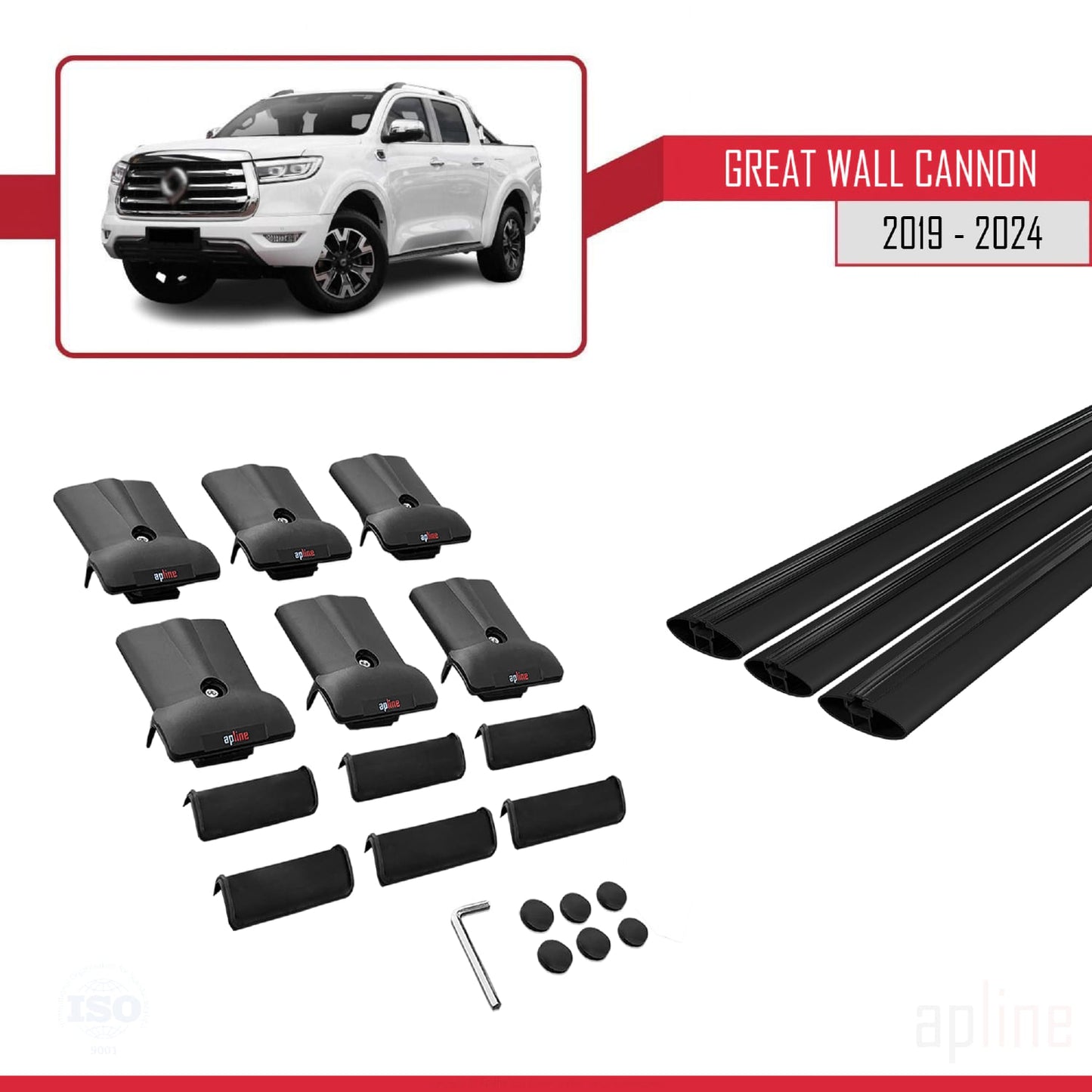 Compatible avec Great Wall Cannon 2019-2025 FLY Model Barres de Toit Railing Porte-Bagages de Voiture Noir Aluminium 3 Barres