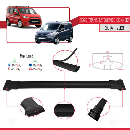 Compatible with Ford Transit/Tourneo Connect 2 2014-2021 FLY Model Car Roof Rack Cross Bar Black Aluminium 3 Bars
