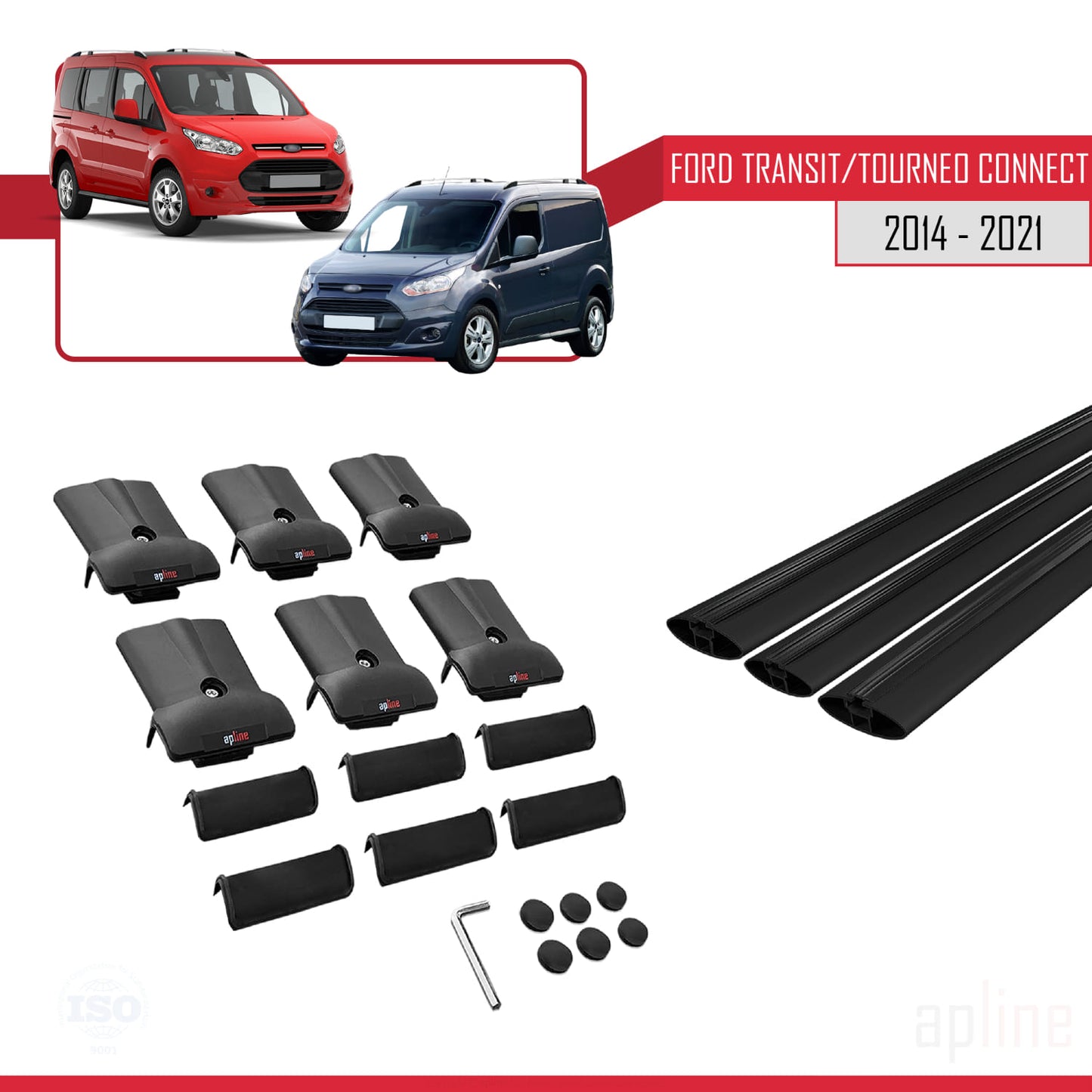 Compatible with Ford Transit/Tourneo Connect 2 2014-2021 FLY Model Car Roof Rack Cross Bar Black Aluminium 3 Bars