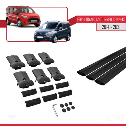 Compatible with Ford Transit/Tourneo Connect 2 2014-2021 FLY Model Car Roof Rack Cross Bar Black Aluminium 3 Bars