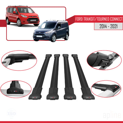 Compatible with Ford Transit/Tourneo Connect 2 2014-2021 FLY Model Car Roof Rack Cross Bar Black Aluminium 4 Bars