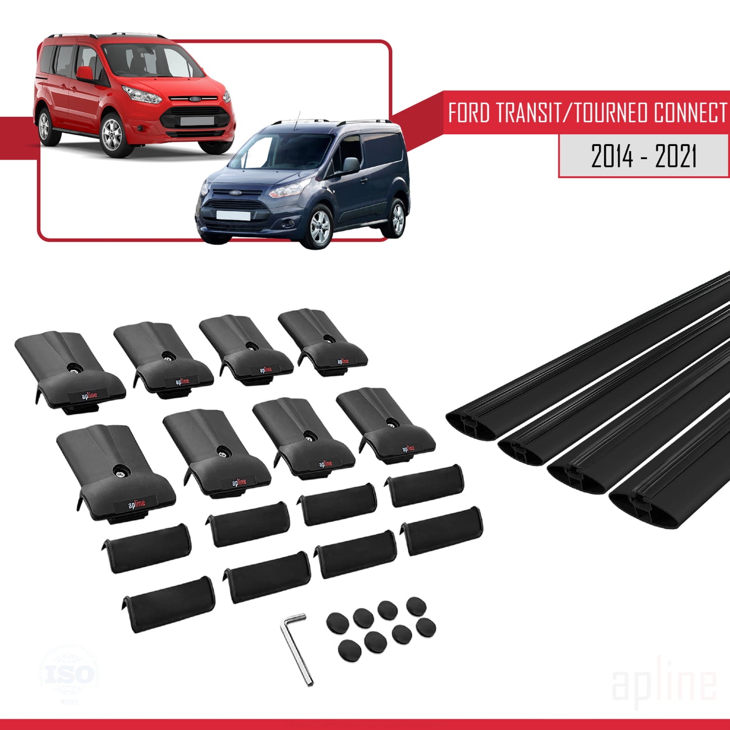 Compatible with Ford Transit/Tourneo Connect 2 2014-2021 FLY Model Car Roof Rack Cross Bar Black Aluminium 4 Bars