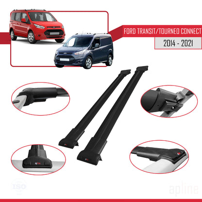 Compatible with Ford Transit/Tourneo Connect 2 2014-2021 FLY Model Car Roof Rack Cross Bar Black Aluminium 2 Bars