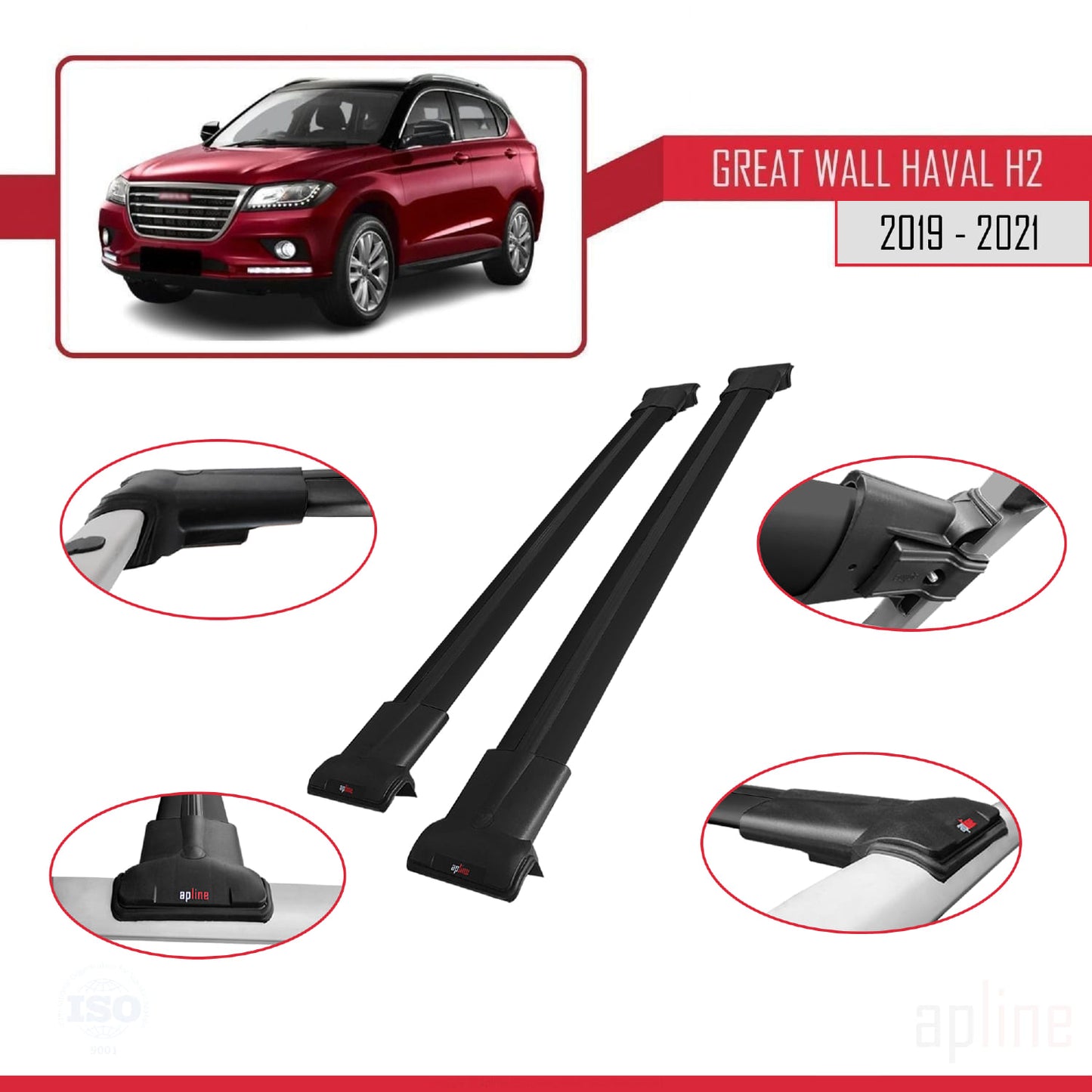 Compatible with Great Wall Haval H2 2019-2021 FLY Model Car Roof Rack Cross Bar Black Aluminium 2 Bars
