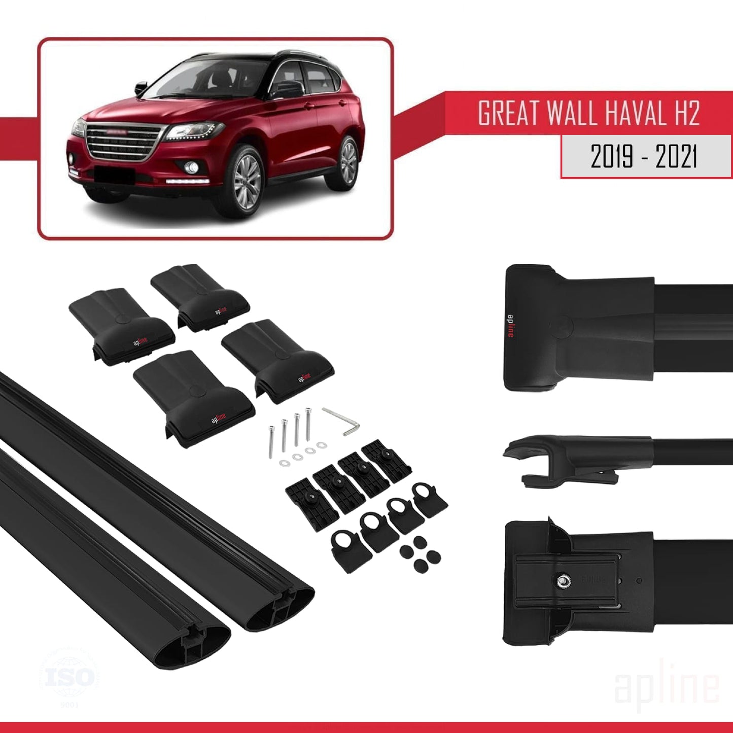 Compatible with Great Wall Haval H2 2019-2021 FLY Model Car Roof Rack Cross Bar Black Aluminium 2 Bars
