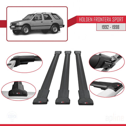 Compatible avec Holden Frontera Sport 1992-1998 FLY Model Barres de Toit Railing Porte-Bagages de Voiture Noir Aluminium 3 Barres