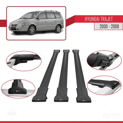 Compatible avec Hyundai Trajet 2000-2008 FLY Model Barres de Toit Railing Porte-Bagages de Voiture Noir Aluminium 3 Barres