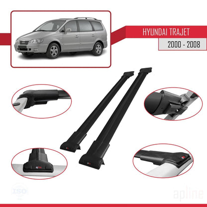 Compatible avec Hyundai Trajet 2000-2008 FLY Model Barres de Toit Railing Porte-Bagages de Voiture Noir Aluminium 2 Barres
