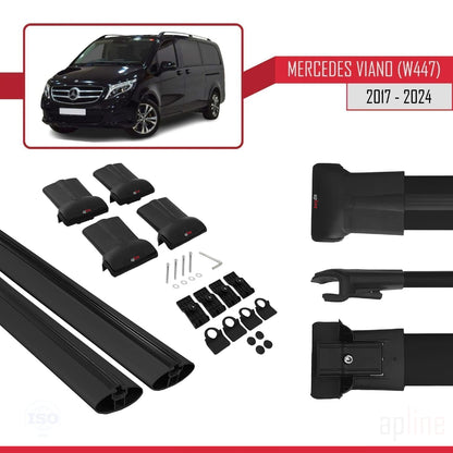 Compatible avec Mercedes Viano 3 (W447) 2014-2025 FLY Model Barres de Toit Railing Porte-Bagages de Voiture Noir Aluminium 2 Barres
