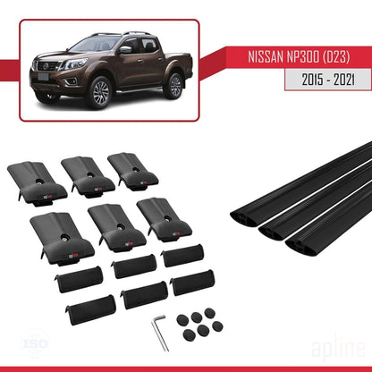 Compatible avec Nissan NP300 (D23) 2015-2021 FLY Model Barres de Toit Railing Porte-Bagages de Voiture Noir Aluminium 3 Barres