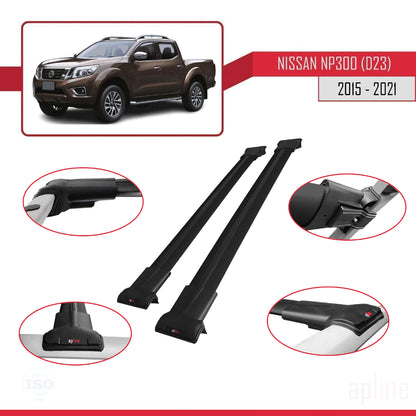 Compatible avec Nissan NP300 (D23) 2015-2021 FLY Model Barres de Toit Railing Porte-Bagages de Voiture Noir Aluminium 2 Barres