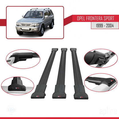 Compatible avec Opel Frontera Sport 2 1999-2004 FLY Model Barres de Toit Railing Porte-Bagages de Voiture Noir Aluminium 3 Barres