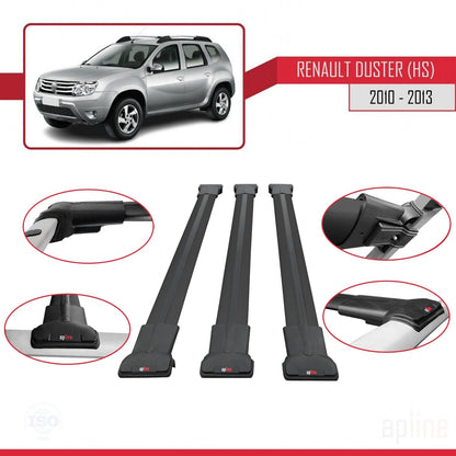 Compatible with Renault Duster (HS) Pre-Facelift 2010-2013 FLY Model Car Roof Rack Cross Bar Black Aluminium 3 Bars