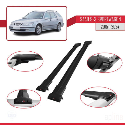 Compatible avec Saab 9-3 II Break 2006-2012 FLY Model Barres de Toit Railing Porte-Bagages de Voiture Noir Aluminium 2 Barres