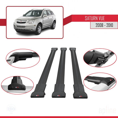 Compatible avec Saturn Vue 2 2008-2010 FLY Model Barres de Toit Railing Porte-Bagages de Voiture Noir Aluminium 3 Barres
