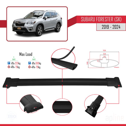 Compatible avec Subaru Forester 5 (SK) 2019-2024 FLY Model Barres de Toit Railing Porte-Bagages de Voiture Noir Aluminium 3 Barres
