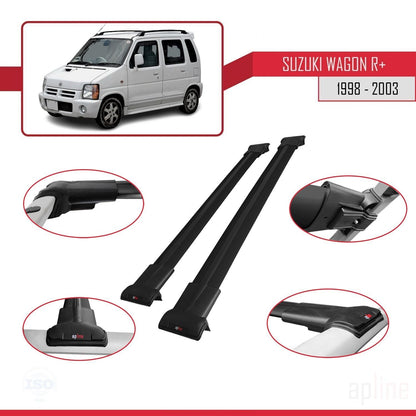 Compatible avec Suzuki Wagon R+ 1998-2003 FLY Model Barres de Toit Railing Porte-Bagages de Voiture Noir Aluminium 2 Barres