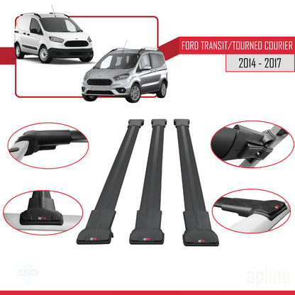 Compatible avec Ford Transit/Tourneo Courier Pre-Facelift 2014-2017 FLY Model Barres de Toit Railing Porte-Bagages de Voiture Noir Aluminium 3 Barres