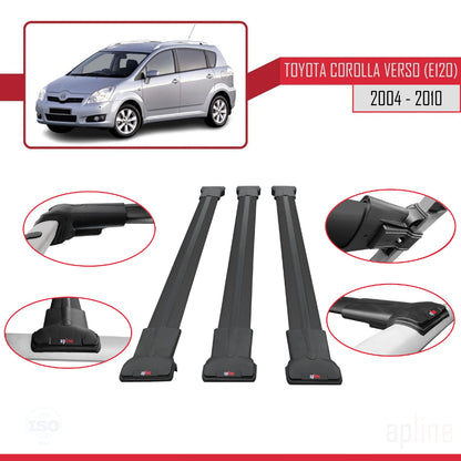 Compatible avec Toyota Corolla Verso 2 (AR10) 2004-2010 FLY Model Barres de Toit Railing Porte-Bagages de Voiture Noir Aluminium 3 Barres
