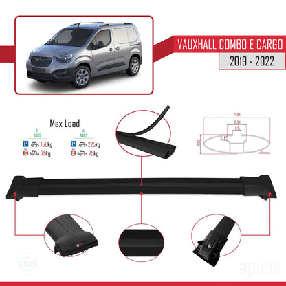 Compatible avec Vauxhall Combo E Cargo 2019-2022 FLY Model Barres de Toit Railing Porte-Bagages de Voiture Noir Aluminium 2 Barres