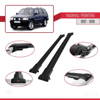 Compatible avec Vauxhall Frontera 1992-1998 FLY Model Barres de Toit Railing Porte-Bagages de Voiture Noir Aluminium 2 Barres